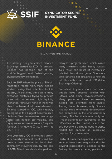 SSIF: Syndicator secret investment fund Binance coin
